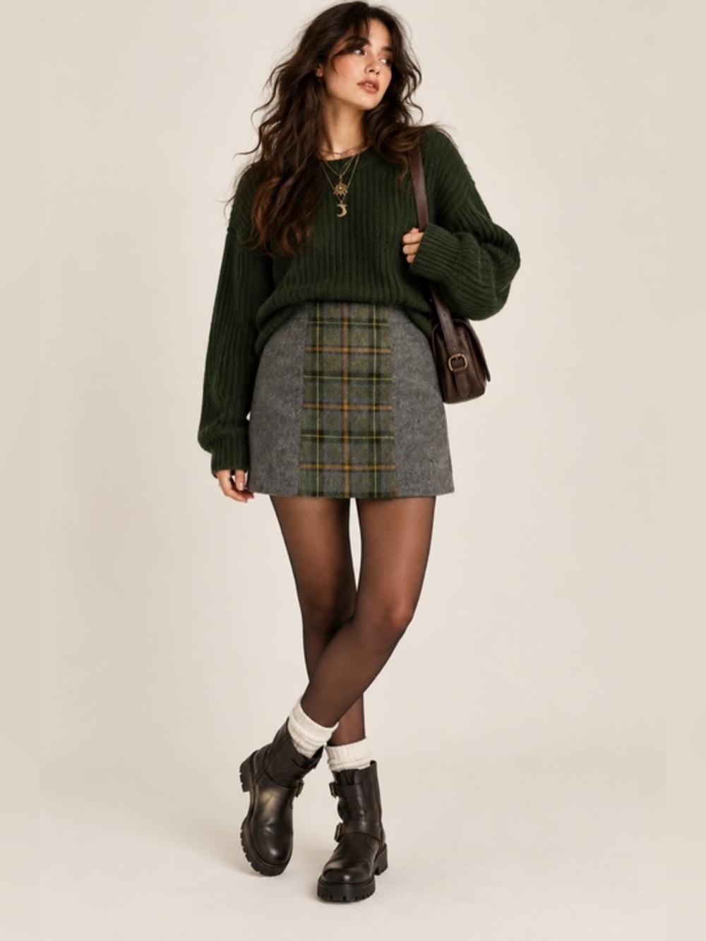 Banana Republic Wool Silk Plaid Mini Skirt Sz 6 Gray Green Preppy Dark Academia